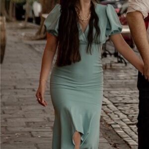 Boohoo light blue Puff Sleeve V-Neck Bodycon Madi cocktail Dress